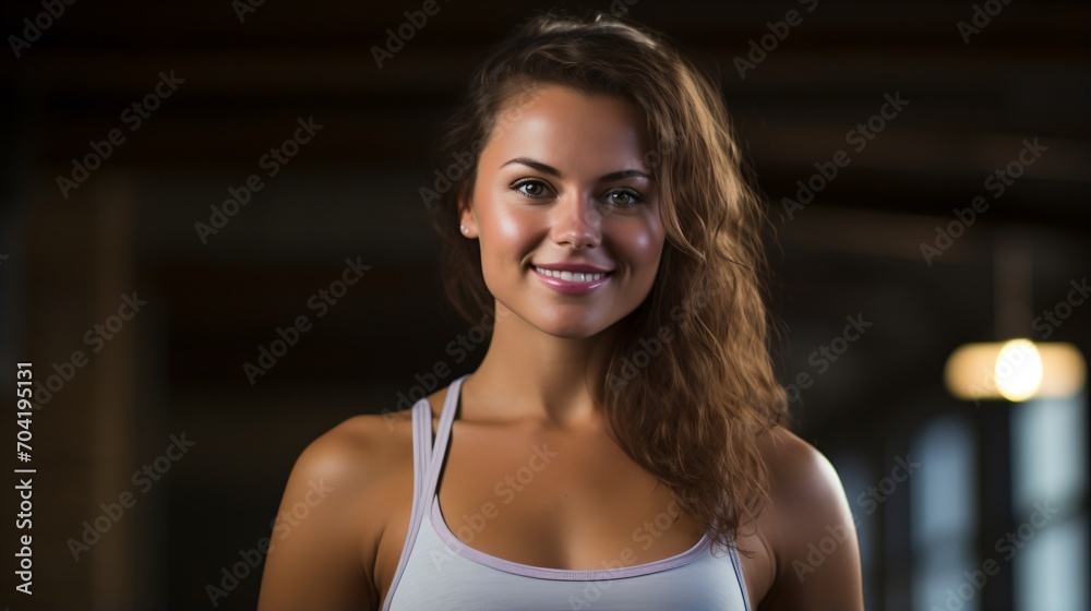Portrait of a young woman in a white tank top smiling Portrait of a young woman in a white tank top smiling