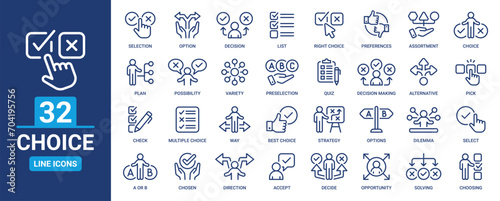 Choice icon set. Decision, selection, choose, list, decide, possibility, preferences, option and more. Outline vector icons collection.