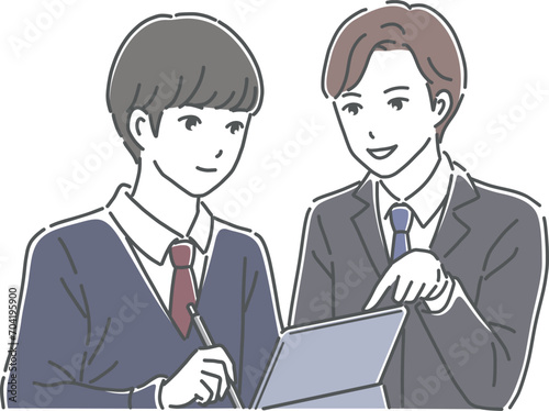 男子生徒に勉強を教える男性教師のイラスト素材のイラスト素材