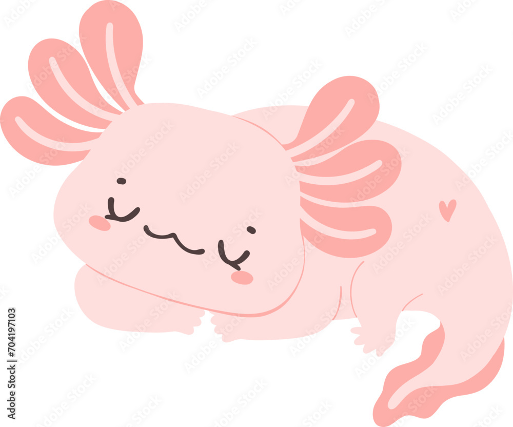 Cute baby Axolotl Mexican walking fish in pink Cute baby Axolotl Mexican walking fish in pink
