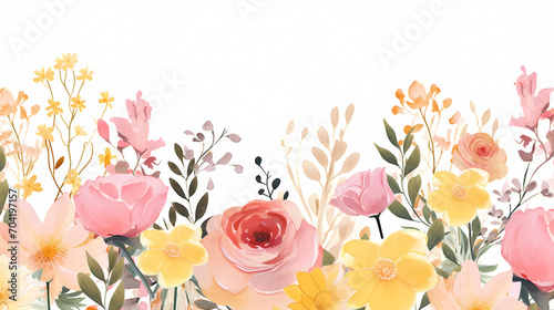 Floral frame with watercolor flowers, decorative flower background pattern, watercolor floral border background © Derby