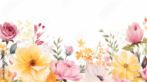 Floral frame with watercolor flowers, decorative flower background pattern, watercolor floral border background #704197161
