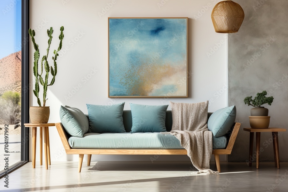Blue and white abstract painting in a modern living room Blue and white abstract painting in a modern living room