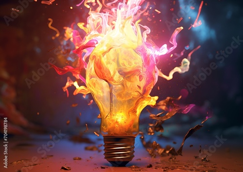Light bulb with colorful flames