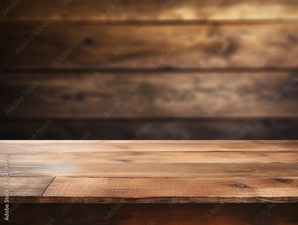 Rustic wooden table against blurred background Rustic wooden table against blurred background