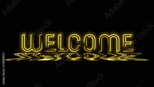 Welcome yellow text animation in round style on black background