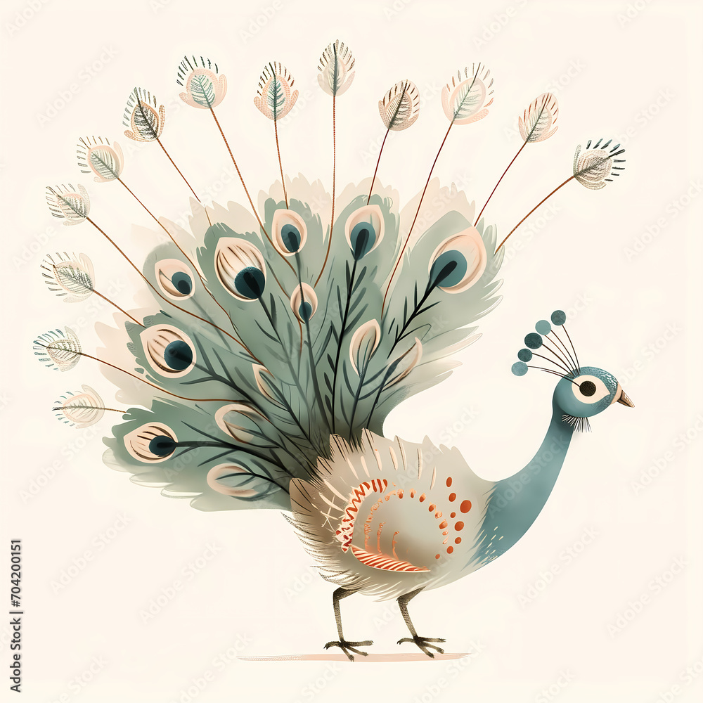 Fototapeta premium Cartoon animal clipart, peacock