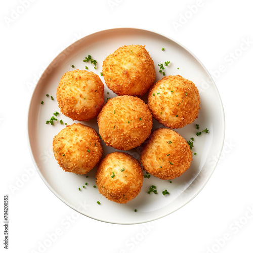 Arancini in a plate isolated on transparent background Remove png, Clipping Path, pen tool