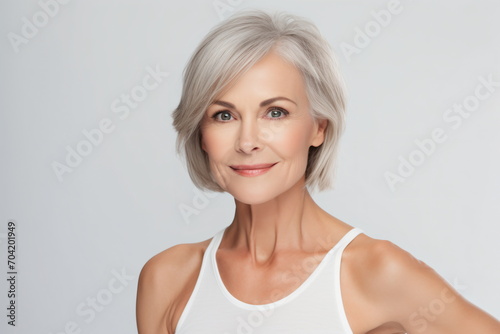 Portrait of a beautiful middle-aged woman with short gray hair