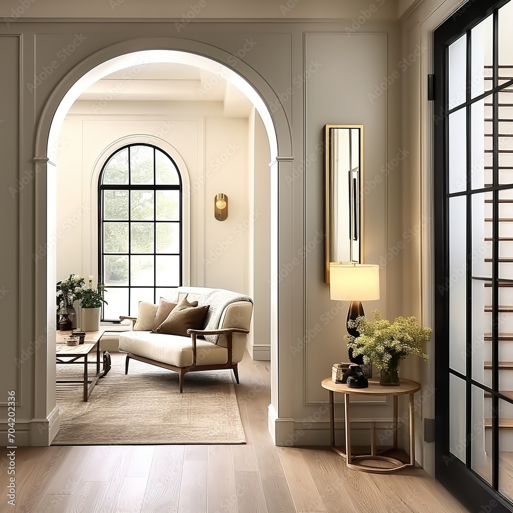 Elegant home interior with arched entryway Elegant home interior with arched entryway