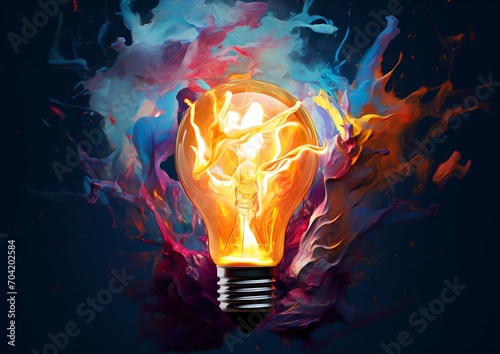 Light bulb with colorful paint explosion photo
