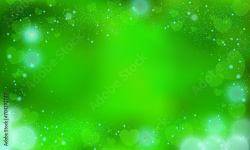 Vector green blur hearts on a glowing background
