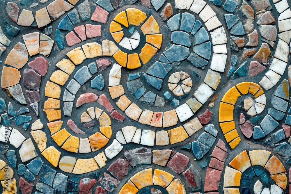 Textured pattern of a mosaic tile Showing intricate designs and colors
