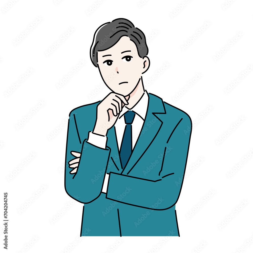 腕を組み悩んでいるビジネスパーソンのイラスト 腕を組み悩んでいるビジネスパーソンのイラスト