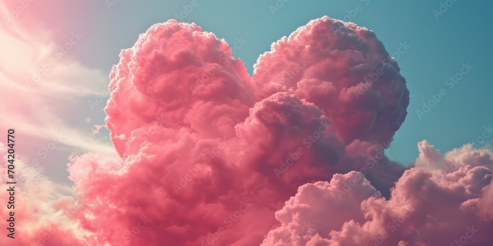 Valentines day background with heart shaped clouds.
