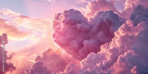Valentines day background with heart shaped clouds. #704204748
