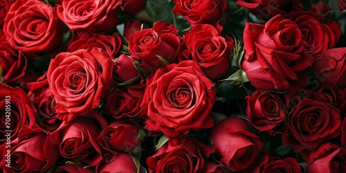 Bouquet of beautiful red roses as background  closeup view