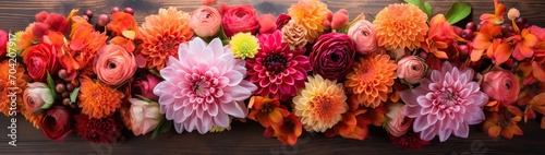 Red pink magenta orange Autumn Colorful fall bouquet. Beautiful flower composition with autumn orange and red flowers