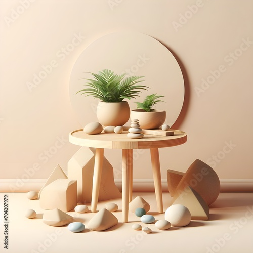 Nature s Balance  Table with Rocks and Plant