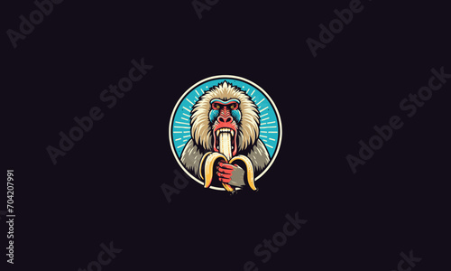 monkey eat banana angry vector logo flat design