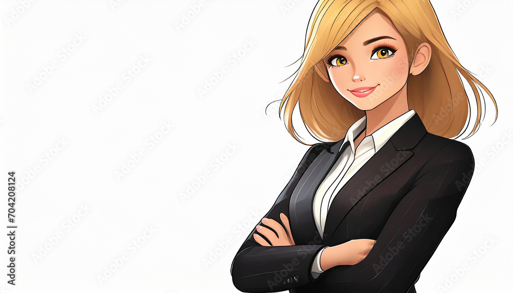 Obraz premium A businesswoman with blonde hair standing with her arms crossed.