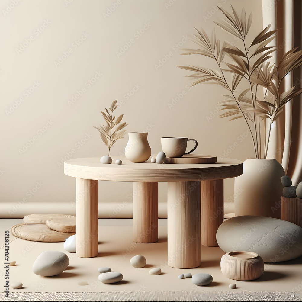 Nature's Balance: Table with Rocks and Plant Nature's Balance: Table with Rocks and Plant