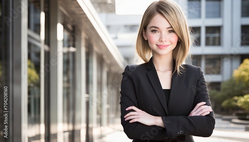 A businesswoman with blonde hair standing with her arms crossed. Free Download A businesswoman with blonde hair standing with her arms crossed. - GFXLoad