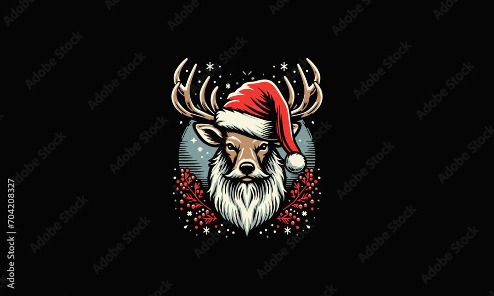 head deer wearing santa hat vector artwork flat design head deer wearing santa hat vector artwork flat design