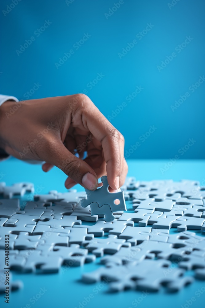 a hand placing the final puzzle piece to complete the puzzle,