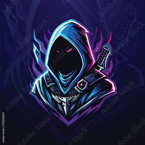 streamer gamer hooded mascot esport logo design photo