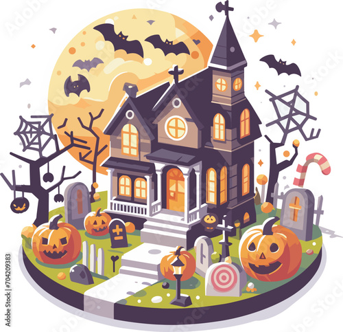 Halloween Haunted House With Pumpkins Or Jack O Lanterns