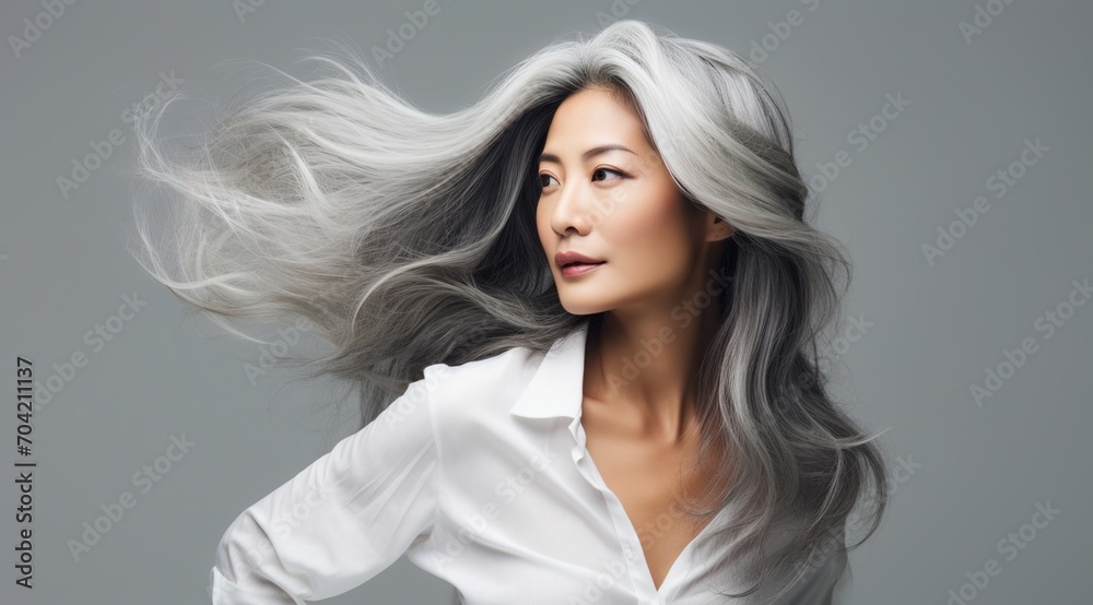 Elegant Asian woman with white hair Elegant Asian woman with white hair