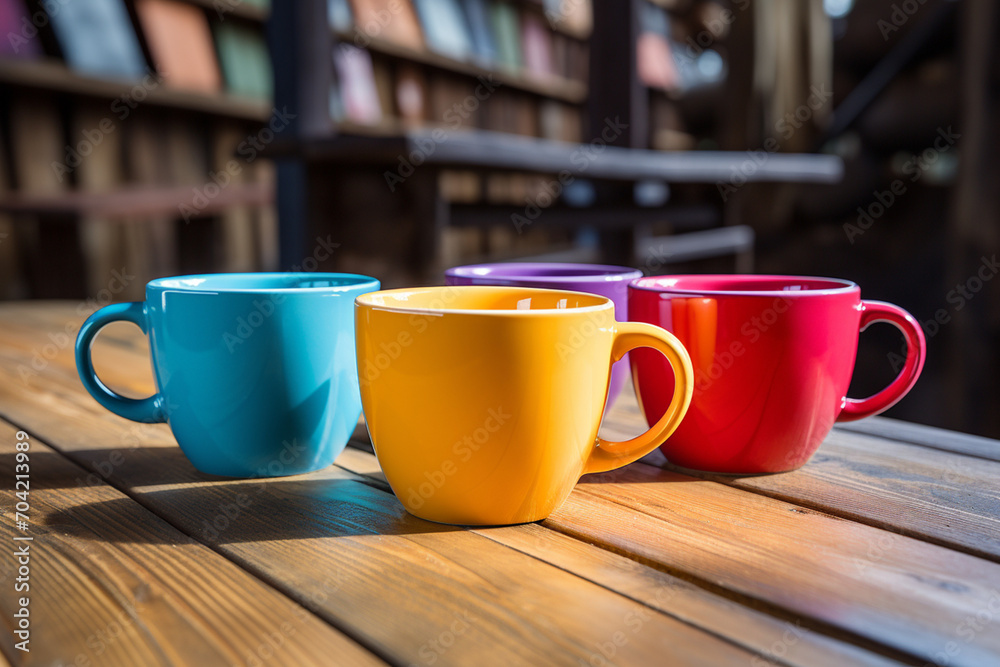 Fototapeta premium cups of coffee on the table, Generative AI
