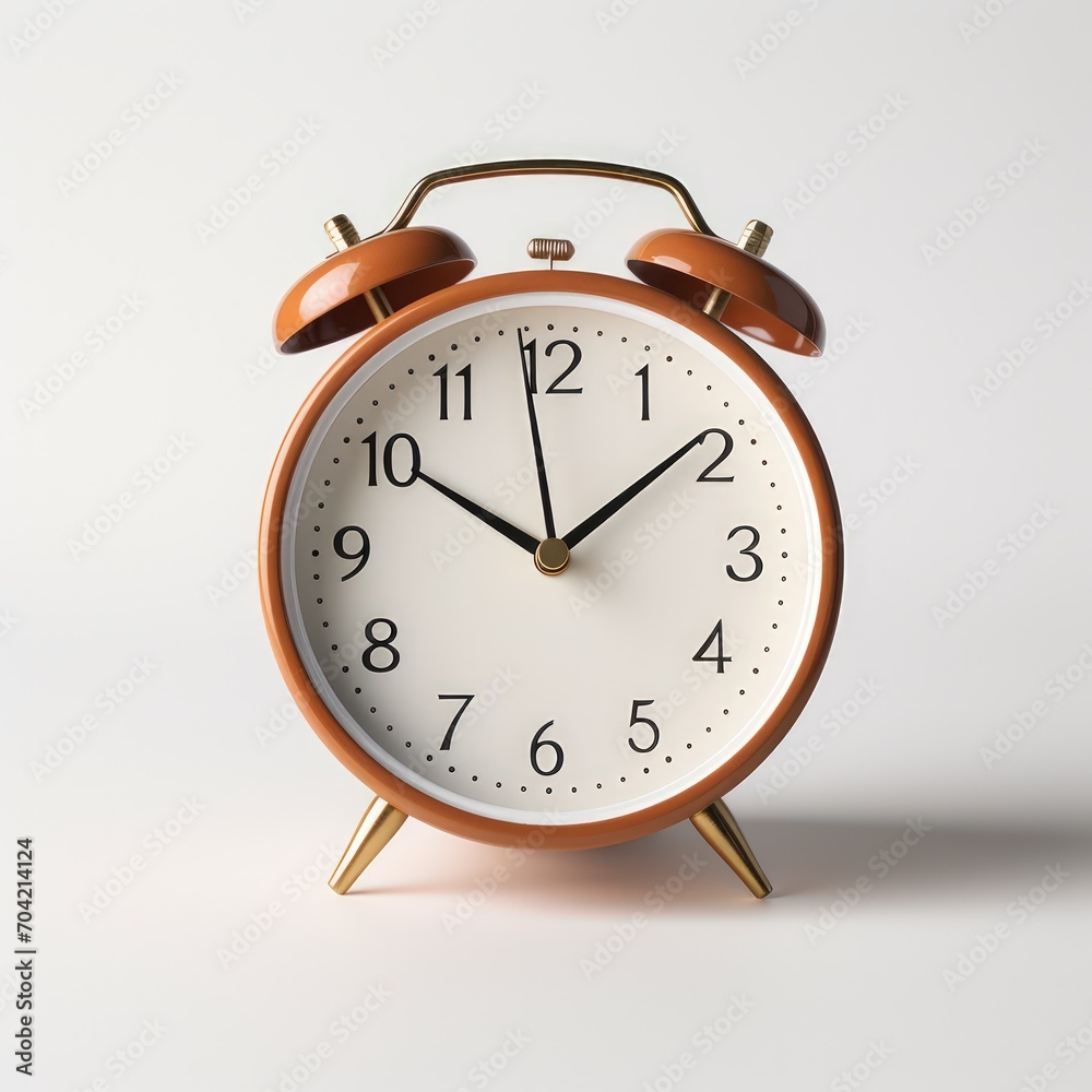 Alarm clock on a wooden table against a white background Alarm clock on a wooden table against a white background