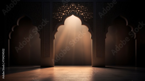 Islamic Background Window Shadow With Array Light, copy space - generative ai