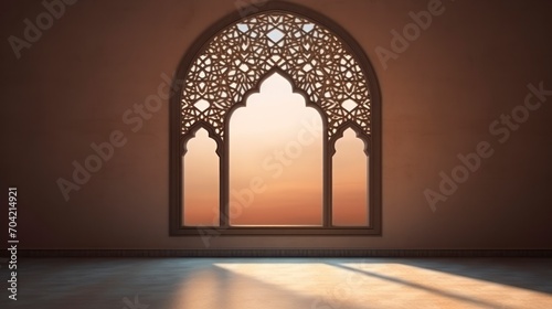 Islamic Background Window Shadow With Array Light  copy space - generative ai