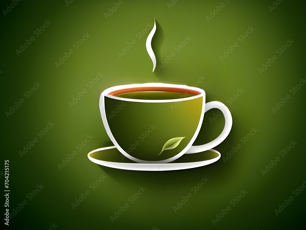Obraz premium International Tea Day May 21 concept background. Vector illustration cup of tea and tea leaves isolated on green concept for International Tea Day for banner, logo, poster. Green tea shot. Tea logo