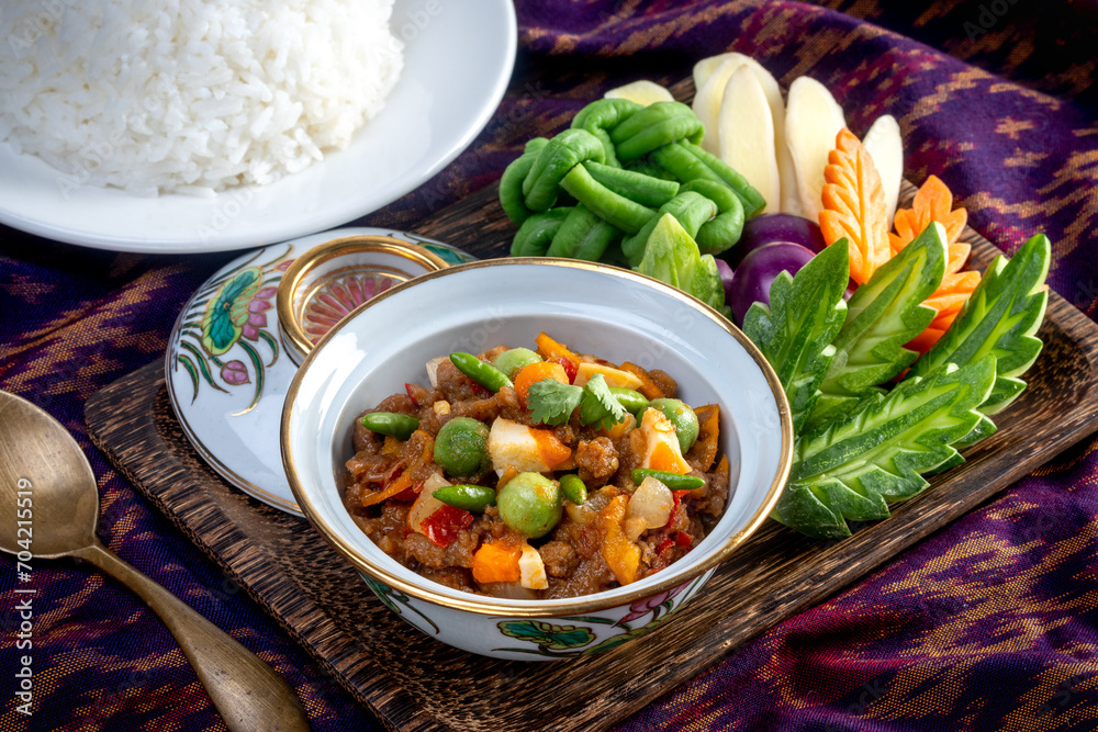 Shrimp and Chili paste sauce with fresh vegetable, delicious thai food, Naam Prik Long Rau Shrimp and Chili paste sauce with fresh vegetable, delicious thai food, Naam Prik Long Rau