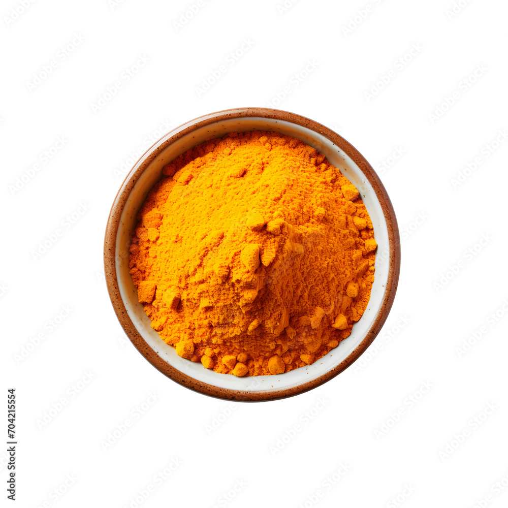 Turmeric powder in bowl isolated on png background. Turmeric powder in bowl isolated on png background.