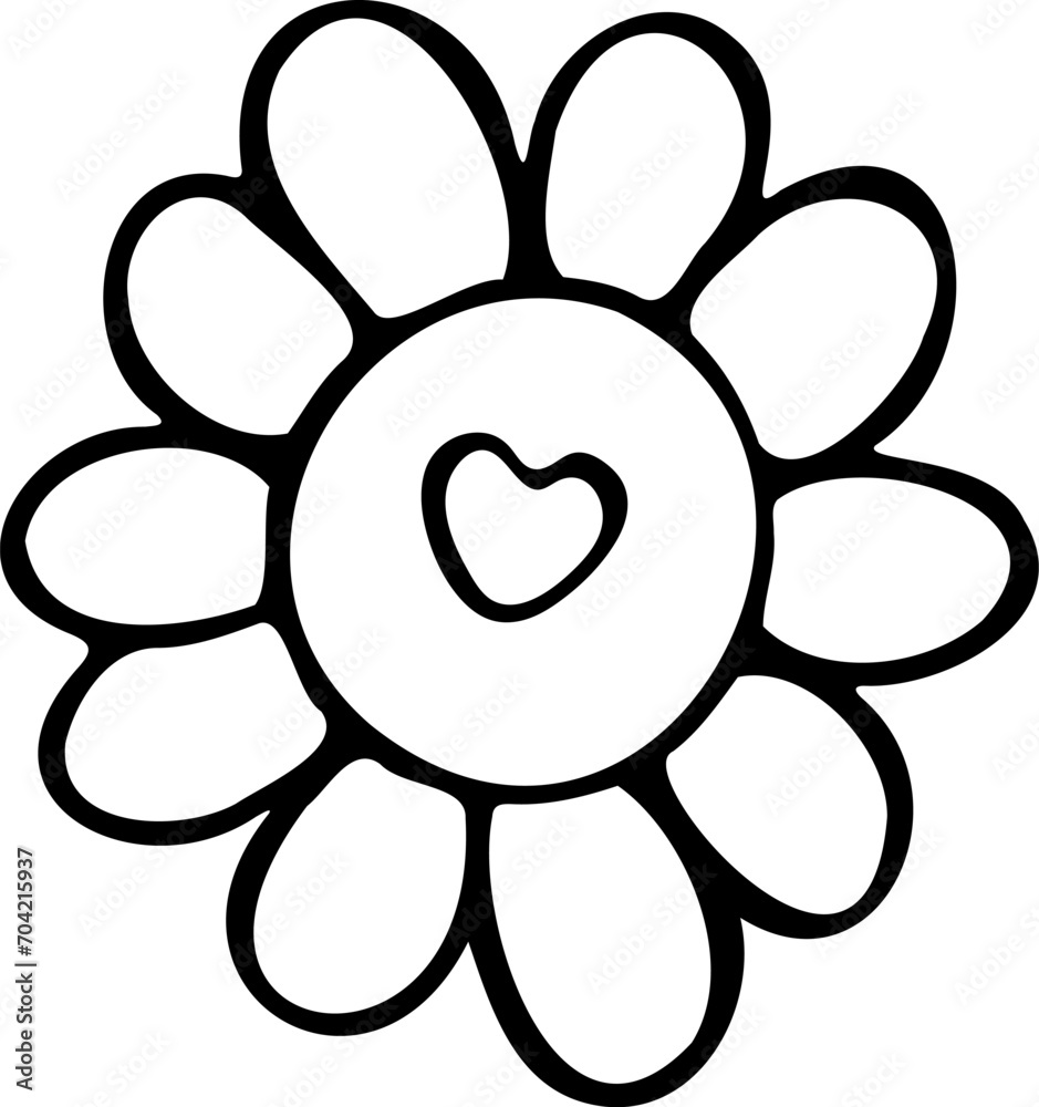 Doodle Flower with Heart Inside for Valentines Day Hand Drawn Illustration Doodle Flower with Heart Inside for Valentines Day Hand Drawn Illustration