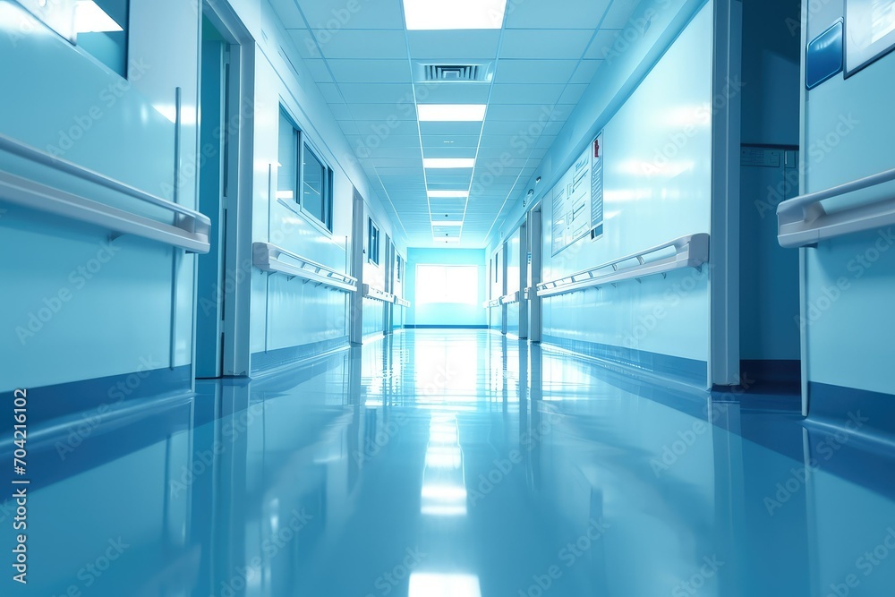 Hazy background of a hospital corridor with signage, clinical navigation