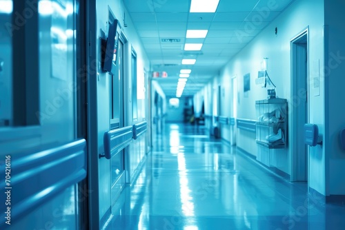Hazy image background of a busy hospital corridor, clinical rush