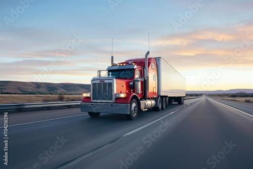 Mighty semi-trailer cargo truck speeding along the highway, a lifeline of the supply chain