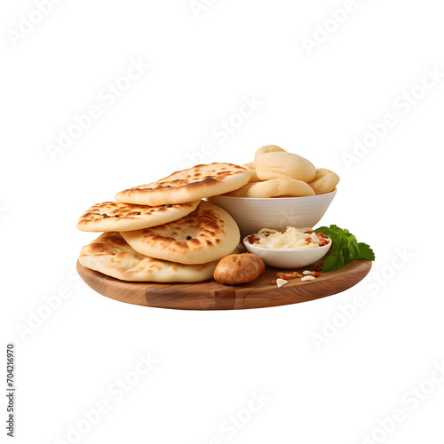 Loaf of delicious fresh pita bread on png background.