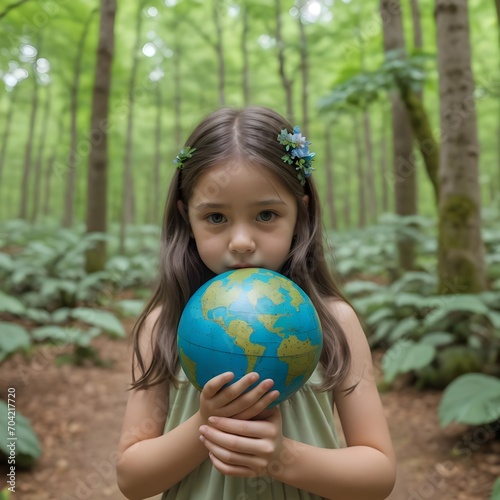 International Earth Day : girl holding globe giving message to stop environmental pollution