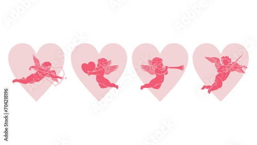 cupid loves angel background card banner frame card for valentine and wedding, pink heart love Paper cut decorations for Valentine's day border or frame design