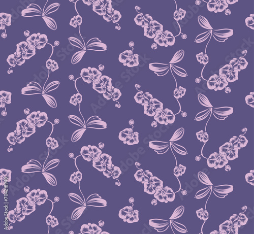 Japanese Orchid Plant Vector Seamless Pattern