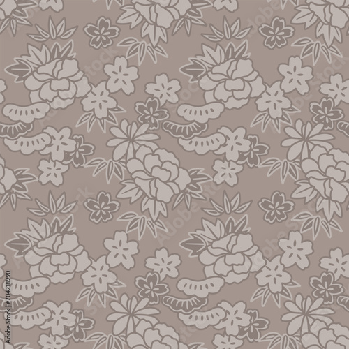 Japanese Art Flower Motif Vector Seamless Pattern