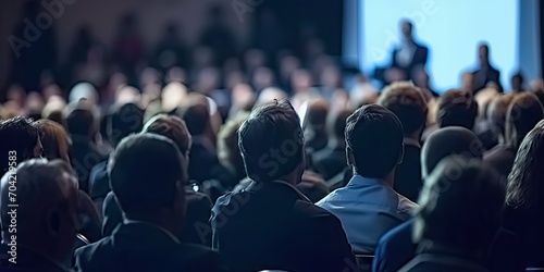 Corporate learning hub. Group of professionals engaged in business conference attending lecture on entrepreneurship and leadership in well lit auditorium creating of collaboration and knowledge