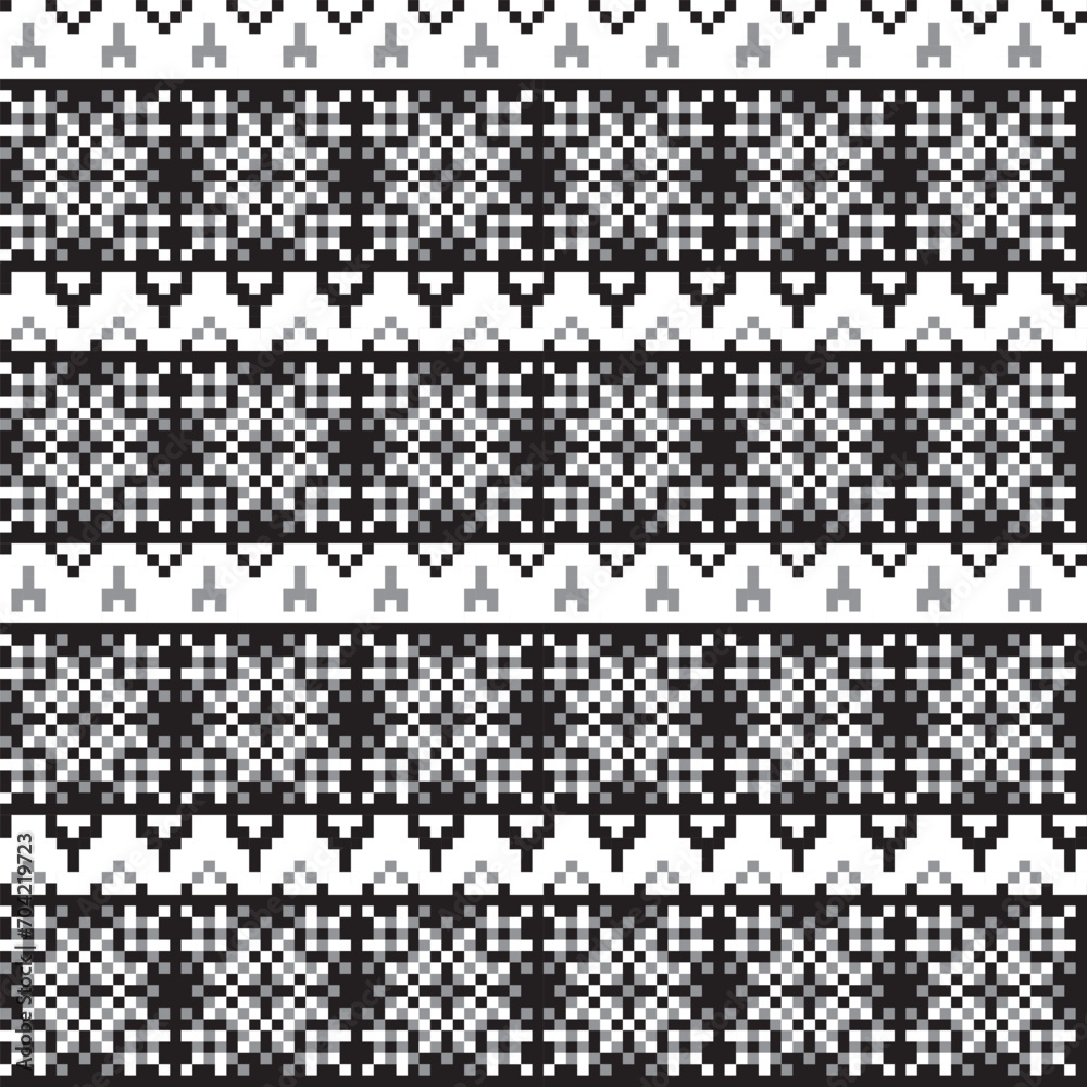 Monochrome Snowflakes Fair Isle Seamless Pattern Design